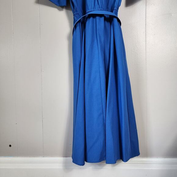Vintage Office Retro Schrader Secretary Cargo Dress Button Up Belted 8 Blue - Picture 9 of 9